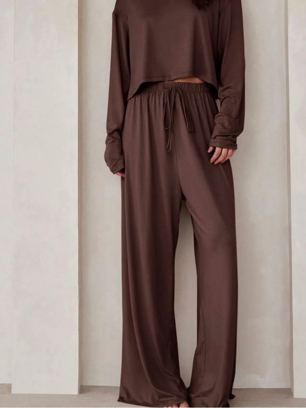 Bumpsuit Chocolate Brown Relaxed Wide-Leg Maternity Lounge Cloud Pant Size L NWT